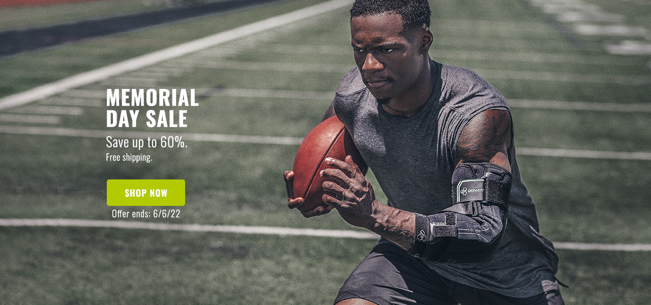 Memorial Day Sale - Save up to 60% - athlete wearing elbow brace playing football